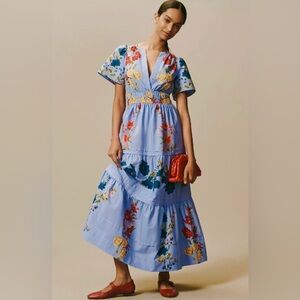 Anthropologie Blue Floral Somerset Maxi Dress with pockets